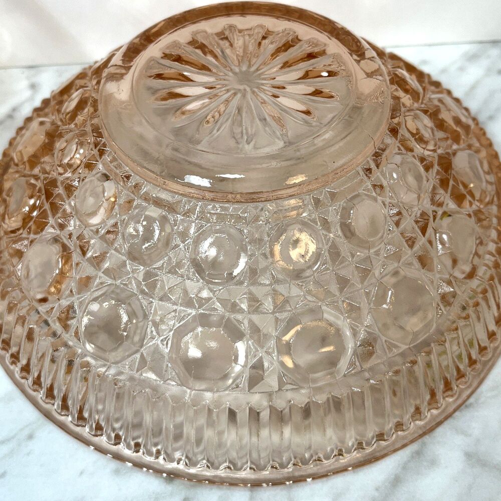 Indiana Glass Windsor Pink Peach Ballad Cane & Button Design Candy Dish & Lid - Picture 13 of 15